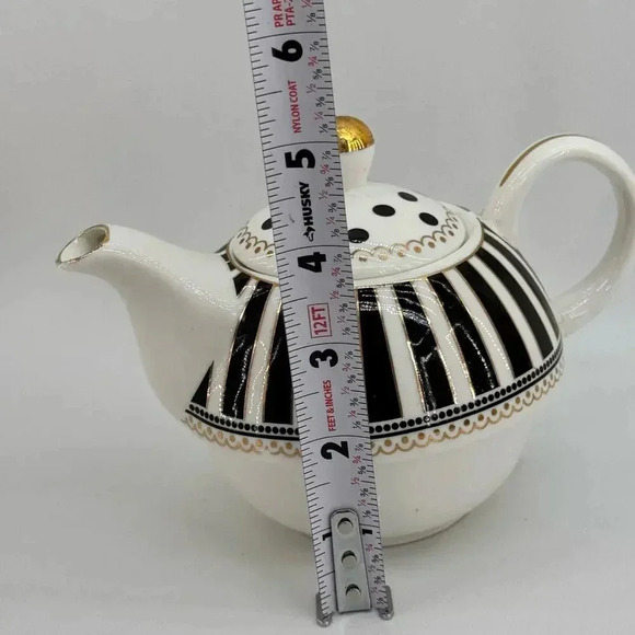 Grace Teaware Black Josephine Stripes & Dots Fine Porcelain Teapot Replacement - Picture 7 of 7